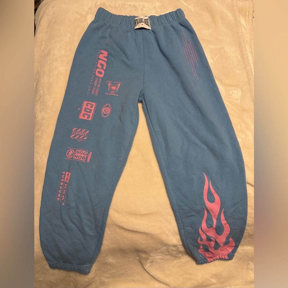 NGO Kids Blue Joggers with Pink Graphics
